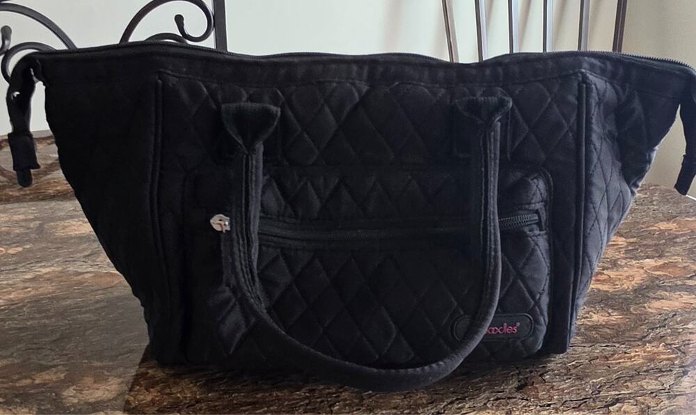 Caboodles Black Quilted Cosmetic Makeup Organizer Tote Bag Pink Interior Large